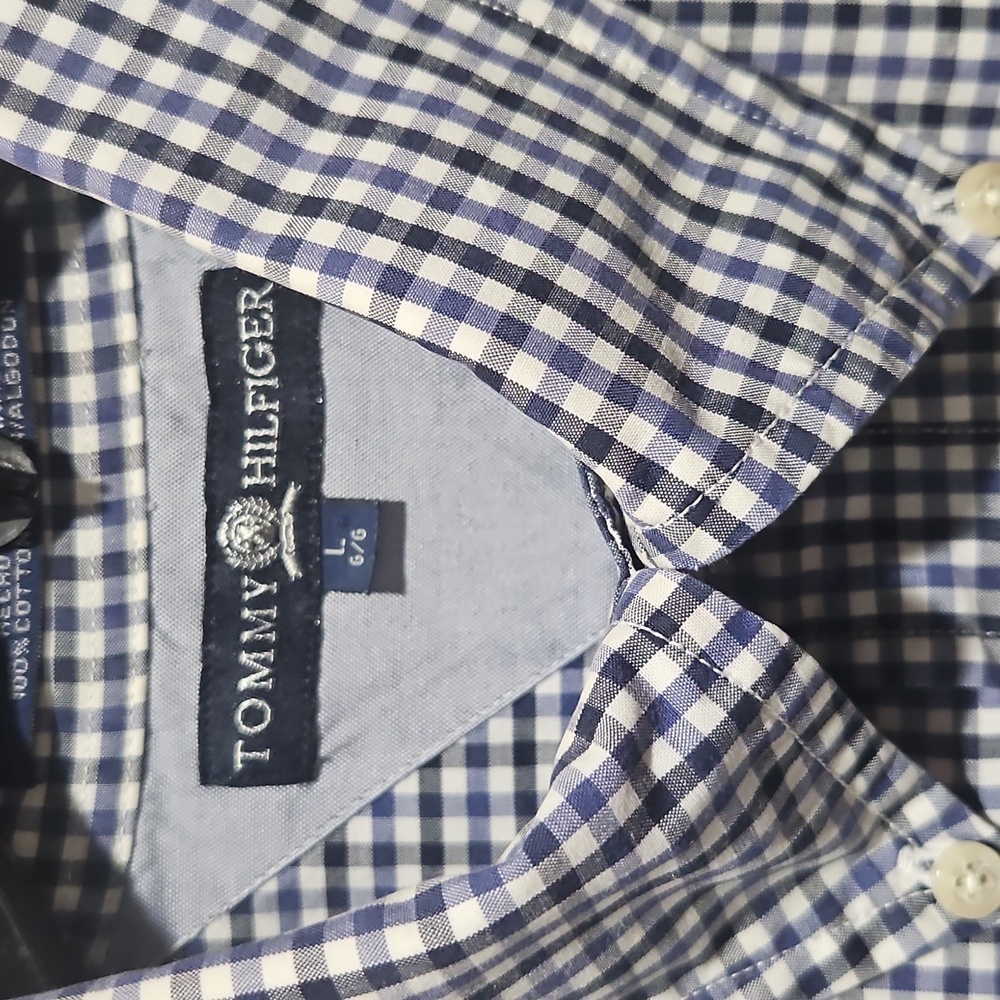 Tommy Hilfiger Blue Casual Button Down Shirt Classic Gingham size Large - Picture 2 of 11